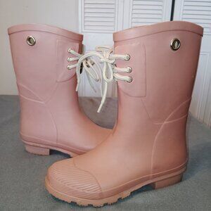 NOMAD RUBBER WINTER RAIN BOOTS PINK PULL ON WATERPROOF MID CALF-WOMENS SIZE 6